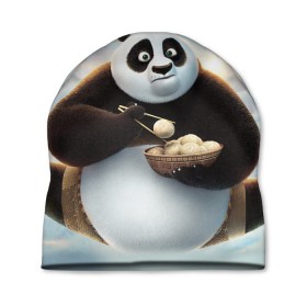 Шапка 3D с принтом Кунг фу панда в Кировске, 100% полиэстер | универсальный размер, печать по всей поверхности изделия | панда