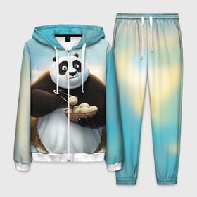 Мужской костюм 3D с принтом Кунг фу панда в Кировске, 100% полиэстер | Манжеты и пояс оформлены тканевой резинкой, двухслойный капюшон со шнурком для регулировки, карманы спереди | Тематика изображения на принте: панда