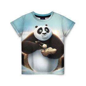 Детская футболка 3D с принтом Кунг фу панда в Кировске, 100% гипоаллергенный полиэфир | прямой крой, круглый вырез горловины, длина до линии бедер, чуть спущенное плечо, ткань немного тянется | панда