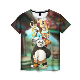 Женская футболка 3D с принтом Кунг фу панда в Кировске, 100% полиэфир ( синтетическое хлопкоподобное полотно) | прямой крой, круглый вырез горловины, длина до линии бедер | Тематика изображения на принте: kung fu | kung fu panda | panda | кунг фу | кунг фу панда | кунгфу | панда. кунг фу | по