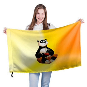 Флаг 3D с принтом Кунг фу панда в Кировске, 100% полиэстер | плотность ткани — 95 г/м2, размер — 67 х 109 см. Принт наносится с одной стороны | kung fu | kung fu panda | panda | кунг фу | кунг фу панда | кунгфу | панда. кунг фу | по