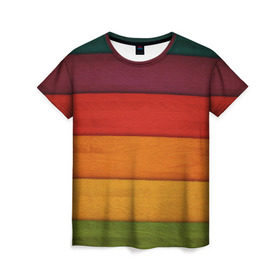 Женская футболка 3D с принтом Colored fence в Кировске, 100% полиэфир ( синтетическое хлопкоподобное полотно) | прямой крой, круглый вырез горловины, длина до линии бедер | color | полосочки | цвет