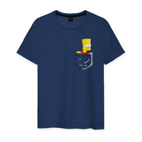 Мужская футболка хлопок с принтом Карманный Барт в Кировске, 100% хлопок | прямой крой, круглый вырез горловины, длина до линии бедер, слегка спущенное плечо. | карманный барт pocket bart simpson homer симп