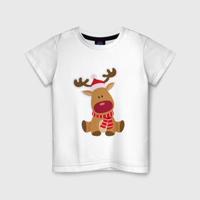 Детская футболка хлопок с принтом Милый олень в Кировске, 100% хлопок | круглый вырез горловины, полуприлегающий силуэт, длина до линии бедер | зима | милый | новый год | олень | праздник | улыбка