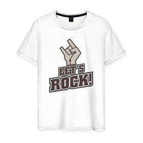Мужская футболка хлопок с принтом Let`s rock! в Кировске, 100% хлопок | прямой крой, круглый вырез горловины, длина до линии бедер, слегка спущенное плечо. | rock n roll | давай | жги | жест | зажигай | коза | музыка | рок