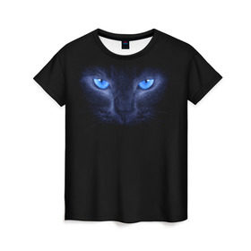 Женская футболка 3D с принтом Кошка с голубыми глазами в Кировске, 100% полиэфир ( синтетическое хлопкоподобное полотно) | прямой крой, круглый вырез горловины, длина до линии бедер | глаза | кот | синий