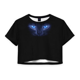 Женская футболка 3D укороченная с принтом Кошка с голубыми глазами в Кировске, 100% полиэстер | круглая горловина, длина футболки до линии талии, рукава с отворотами | Тематика изображения на принте: глаза | кот | синий