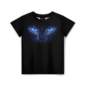 Детская футболка 3D с принтом Кошка с голубыми глазами в Кировске, 100% гипоаллергенный полиэфир | прямой крой, круглый вырез горловины, длина до линии бедер, чуть спущенное плечо, ткань немного тянется | Тематика изображения на принте: глаза | кот | синий