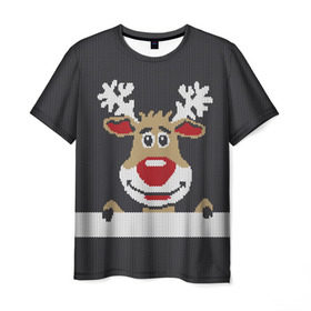 Мужская футболка 3D с принтом Олень в Кировске, 100% полиэфир | прямой крой, круглый вырез горловины, длина до линии бедер | зима | новый год | олень | снег | снежинки