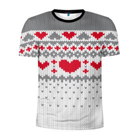 Мужская футболка 3D спортивная с принтом Сердечки в Кировске, 100% полиэстер с улучшенными характеристиками | приталенный силуэт, круглая горловина, широкие плечи, сужается к линии бедра | вязанье | любовь | свитр | сердечки