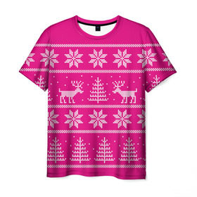 Мужская футболка 3D с принтом Олени в горах в Кировске, 100% полиэфир | прямой крой, круглый вырез горловины, длина до линии бедер | горы | ели | зима | новый год | олени | снег | снежинки