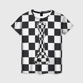 Женская футболка 3D с принтом Ферзь в Кировске, 100% полиэфир ( синтетическое хлопкоподобное полотно) | прямой крой, круглый вырез горловины, длина до линии бедер | клетки | ферзь | шахматная доска | шахматы
