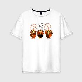 Женская футболка хлопок Oversize с принтом Не говорю - не вижу - не слышу в Кировске, 100% хлопок | свободный крой, круглый ворот, спущенный рукав, длина до линии бедер
 | 2016 | год | зима | мартышка | новогодний | новый | обезьяна | обезьянка | подарок | с новым годом