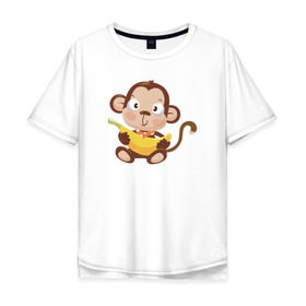 Мужская футболка хлопок Oversize с принтом Обезьянка с бананом в Кировске, 100% хлопок | свободный крой, круглый ворот, “спинка” длиннее передней части | 2016 | год | зима | мартышка | новогодний | новый | обезьяна | обезьянка | подарок | с новым годом