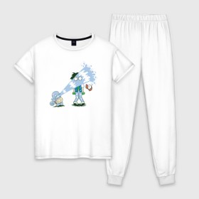Женская пижама хлопок с принтом Squirt-Fail в Кировске, 100% хлопок | брюки и футболка прямого кроя, без карманов, на брюках мягкая резинка на поясе и по низу штанин | 