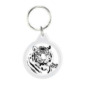 Брелок круглый с принтом Тигр в Кировске, пластик и полированная сталь | круглая форма, металлическое крепление в виде кольца | взгляд | тигр | трафарет | хищник