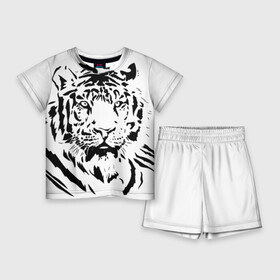 Детский костюм с шортами 3D с принтом Тигр в Кировске,  |  | Тематика изображения на принте: взгляд | тигр | трафарет | хищник