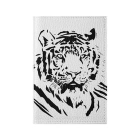 Обложка для паспорта матовая кожа с принтом Тигр в Кировске, натуральная матовая кожа | размер 19,3 х 13,7 см; прозрачные пластиковые крепления | Тематика изображения на принте: взгляд | тигр | трафарет | хищник