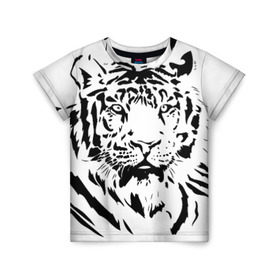Детская футболка 3D с принтом Тигр в Кировске, 100% гипоаллергенный полиэфир | прямой крой, круглый вырез горловины, длина до линии бедер, чуть спущенное плечо, ткань немного тянется | Тематика изображения на принте: взгляд | тигр | трафарет | хищник