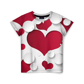 Детская футболка 3D с принтом Сердца в Кировске, 100% гипоаллергенный полиэфир | прямой крой, круглый вырез горловины, длина до линии бедер, чуть спущенное плечо, ткань немного тянется | любовь | орнамент | праздник | сердца