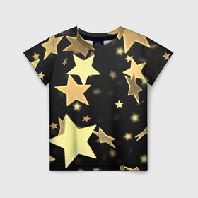 Детская футболка 3D с принтом Золотые звезды в Кировске, 100% гипоаллергенный полиэфир | прямой крой, круглый вырез горловины, длина до линии бедер, чуть спущенное плечо, ткань немного тянется | золотые звезды | орнамент | праздник