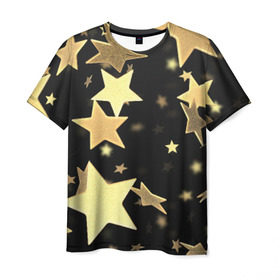 Мужская футболка 3D с принтом Золотые звезды в Кировске, 100% полиэфир | прямой крой, круглый вырез горловины, длина до линии бедер | золотые звезды | орнамент | праздник