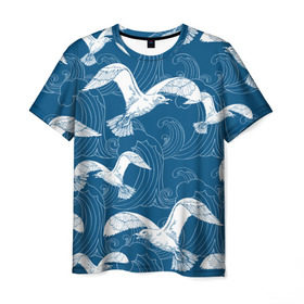 Мужская футболка 3D с принтом Чайки в Кировске, 100% полиэфир | прямой крой, круглый вырез горловины, длина до линии бедер | небо | полет | птицы | чайки