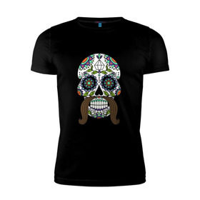 Мужская футболка премиум с принтом Мексиканский череп для него в Кировске, 92% хлопок, 8% лайкра | приталенный силуэт, круглый вырез ворота, длина до линии бедра, короткий рукав | Тематика изображения на принте: мексиканский череп  calavera для негомексика | мексиканский череп calavera | череп