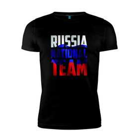 Мужская футболка премиум с принтом Russia national team в Кировске, 92% хлопок, 8% лайкра | приталенный силуэт, круглый вырез ворота, длина до линии бедра, короткий рукав | россии | россия | сборная | футбол | хоккей