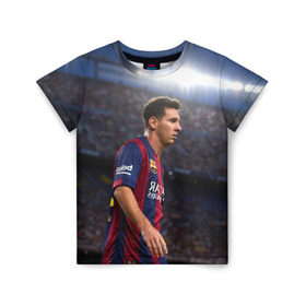 Детская футболка 3D с принтом Messi в Кировске, 100% гипоаллергенный полиэфир | прямой крой, круглый вырез горловины, длина до линии бедер, чуть спущенное плечо, ткань немного тянется | Тематика изображения на принте: месси