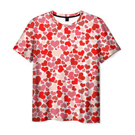 Мужская футболка 3D с принтом Сердца, любовь, орнамент, праз в Кировске, 100% полиэфир | прямой крой, круглый вырез горловины, длина до линии бедер | любовь | орнамент | праздник | сердца