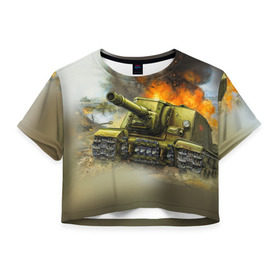 Женская футболка 3D укороченная с принтом Военная техника в Кировске, 100% полиэстер | круглая горловина, длина футболки до линии талии, рукава с отворотами | tank | tanks | военные | оружие | самолет | самолеты | танк | танки | техника