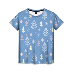 Женская футболка 3D с принтом Снежные елки в Кировске, 100% полиэфир ( синтетическое хлопкоподобное полотно) | прямой крой, круглый вырез горловины, длина до линии бедер | 2016 | елки | новый год | новый год 2016 | палки