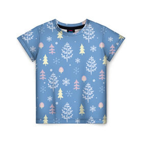 Детская футболка 3D с принтом Снежные елки в Кировске, 100% гипоаллергенный полиэфир | прямой крой, круглый вырез горловины, длина до линии бедер, чуть спущенное плечо, ткань немного тянется | 2016 | елки | новый год | новый год 2016 | палки