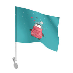 Флаг для автомобиля с принтом Пингвинчик в Кировске, 100% полиэстер | Размер: 30*21 см | пингвин