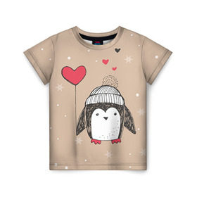 Детская футболка 3D с принтом Пингвин с шариком в Кировске, 100% гипоаллергенный полиэфир | прямой крой, круглый вырез горловины, длина до линии бедер, чуть спущенное плечо, ткань немного тянется | Тематика изображения на принте: пингвин