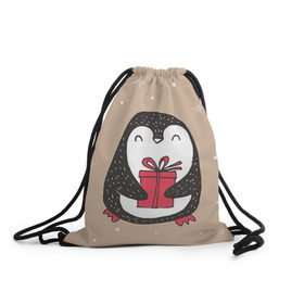 Рюкзак-мешок 3D с принтом Пингвин с подарком в Кировске, 100% полиэстер | плотность ткани — 200 г/м2, размер — 35 х 45 см; лямки — толстые шнурки, застежка на шнуровке, без карманов и подкладки | пингвин
