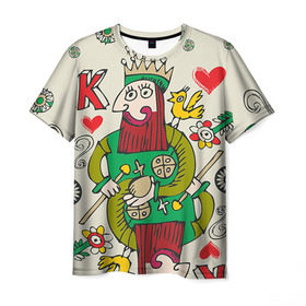 Мужская футболка 3D с принтом Червовый король в Кировске, 100% полиэфир | прямой крой, круглый вырез горловины, длина до линии бедер | Тематика изображения на принте: 14 февраля | love | влюбленные | карты | королева | король | лав | любовь | пара | парные | подарок