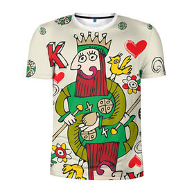Мужская футболка 3D спортивная с принтом Червовый король в Кировске, 100% полиэстер с улучшенными характеристиками | приталенный силуэт, круглая горловина, широкие плечи, сужается к линии бедра | 14 февраля | love | влюбленные | карты | королева | король | лав | любовь | пара | парные | подарок