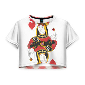 Женская футболка 3D укороченная с принтом Дама в Кировске, 100% полиэстер | круглая горловина, длина футболки до линии талии, рукава с отворотами | 14 февраля | love | влюбленные | карты | королева | король | лав | любовь | пара | парные | подарок