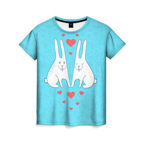 Женская футболка 3D с принтом Зай и зая в Кировске, 100% полиэфир ( синтетическое хлопкоподобное полотно) | прямой крой, круглый вырез горловины, длина до линии бедер | 14 февраля | bear | love | teddy | валентин | влюбленный | зайчик | зая | заяц | любовь | милый | рисунок | сердечко | сердце