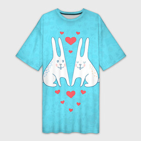 Платье-футболка 3D с принтом Зай и зая в Кировске,  |  | Тематика изображения на принте: 14 февраля | bear | love | teddy | валентин | влюбленный | зайчик | зая | заяц | любовь | милый | рисунок | сердечко | сердце