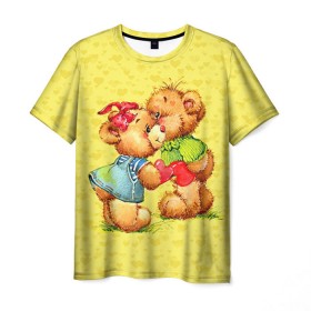 Мужская футболка 3D с принтом Влюбленные мишки в Кировске, 100% полиэфир | прямой крой, круглый вырез горловины, длина до линии бедер | Тематика изображения на принте: 14 февраля | bear | love | teddy | валентин | влюбленный | любовь | милый | мишка | рисунок | сердечко | сердце