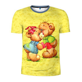 Мужская футболка 3D спортивная с принтом Влюбленные мишки в Кировске, 100% полиэстер с улучшенными характеристиками | приталенный силуэт, круглая горловина, широкие плечи, сужается к линии бедра | 14 февраля | bear | love | teddy | валентин | влюбленный | любовь | милый | мишка | рисунок | сердечко | сердце