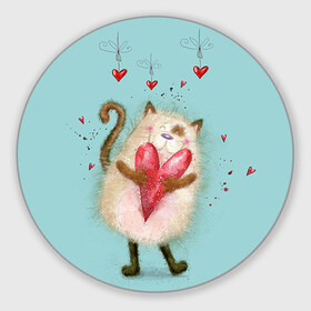 Коврик круглый с принтом Котик в Кировске, резина и полиэстер | круглая форма, изображение наносится на всю лицевую часть | 14 февраля | bear | love | teddy | валентин | влюбленный | киска | кот | котик | любовь | милый | рисунок | сердечко | сердце