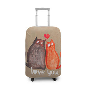 Чехол для чемодана 3D с принтом Влюбленные котики в Кировске, 86% полиэфир, 14% спандекс | двустороннее нанесение принта, прорези для ручек и колес | 14 февраля | bear | love | teddy | валентин | влюбленный | киска | кот | котик | любовь | милый | рисунок | сердечко | сердце