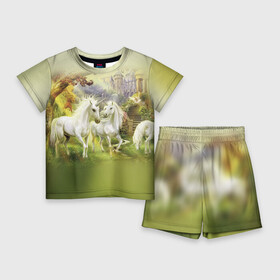 Детский костюм с шортами 3D с принтом Единороги в Кировске,  |  | Тематика изображения на принте: horse | horseshoe | акварель | головалошади | грива | единорог | жеребец | животные | конь | лошадь | лошадьскрыльями | подкова | природа | рисуноккрасками