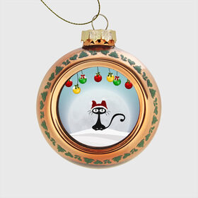 Стеклянный ёлочный шар с принтом Кошка с шапкой в Кировске, Стекло | Диаметр: 80 мм | Тематика изображения на принте: black | cat | toy | елочный шар | кот | кошка | черный | шар