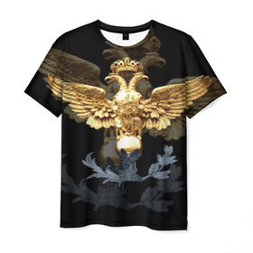 Мужская футболка 3D с принтом Золотой орел в Кировске, 100% полиэфир | прямой крой, круглый вырез горловины, длина до линии бедер | герб | двуглавый | золото | золотой орел | россия