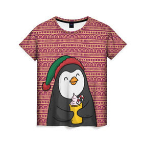 Женская футболка 3D с принтом Пингвиня в Кировске, 100% полиэфир ( синтетическое хлопкоподобное полотно) | прямой крой, круглый вырез горловины, длина до линии бедер | пингвин
